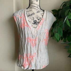ASOS Crinkled Embroidered V-Neck Top Cream Sz 8